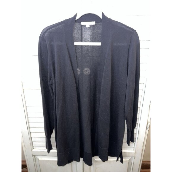 CHICO'S - WOMEN'S MEDIUM - BLACK LONG SLEEVE OPEN FRONT COTTON BLEND CARDIGAN - Picture 1 of 6
